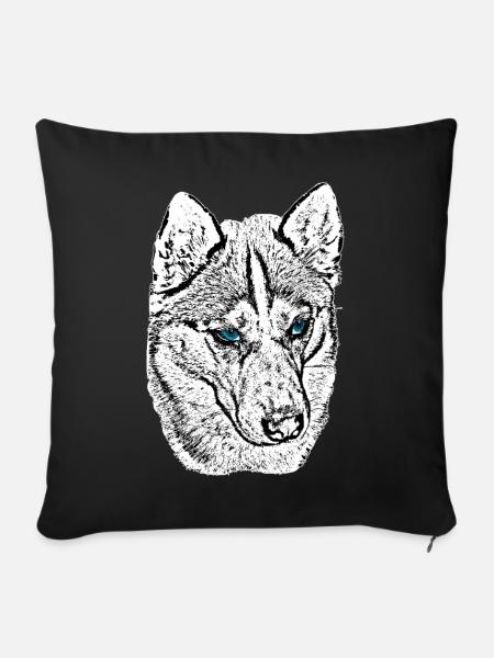 Wolfskopf Zeichnung Blaue Augen - Sofakissenbezug 45 x 45 cm - Schwarz