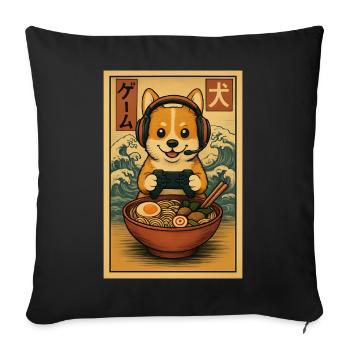Ramen Corgi Gaming Anime Japanese Noodle Bowl - Sofa pillowcase 17,3'' x 17,3'' (45 x 45 cm) - black - Front