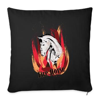 Cheval de feu - Illustration avec des flammes - Housse de coussin décorative 45 x 45 cm - noir - Devant