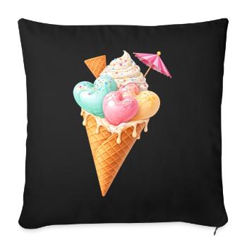 Herz Eis in Waffel Illustration  - Sofa pillowcase 17,3'' x 17,3'' (45 x 45 cm) - black - Front