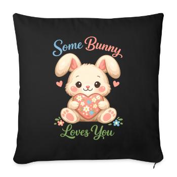 Cute Easter bunny with colorful egg - Sofa pillowcase 17,3'' x 17,3'' (45 x 45 cm) - black - Front