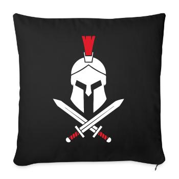 Logo Spartiate Épées Croisées Mascotte Spartan - Housse de coussin décorative 45 x 45 cm - noir - Devant