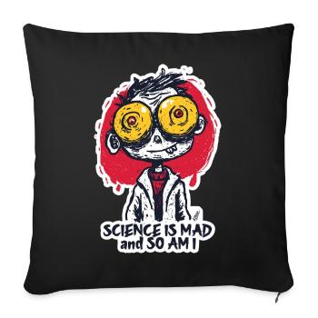 Autocollant du savant fou aux yeux grands ouverts - Housse de coussin décorative 45 x 45 cm - noir - Devant