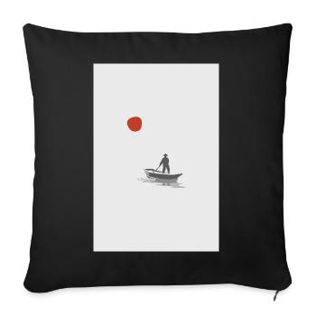 Quiet Waters – Minimalist Boat Scene - Sofakissenbezug 45 x 45 cm - Schwarz - Vorne