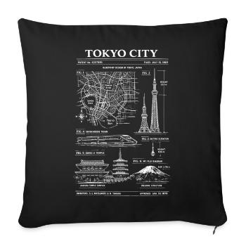 Tokyo City Blueprint Map - Sofa pillowcase 17,3'' x 17,3'' (45 x 45 cm) - black - Front