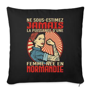 Femme née en Normandie humour fierté normande - Housse de coussin décorative 45 x 45 cm - noir - Devant