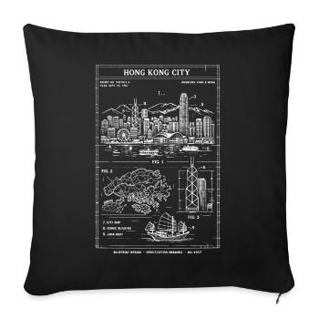 Hong Kong Skyline Blueprint  - Sofa pillowcase 17,3'' x 17,3'' (45 x 45 cm) - black - Front