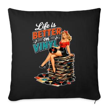 La vie est meilleure sur vinyle - Retro Pin-Up Girl - Housse de coussin décorative 45 x 45 cm - noir - Devant