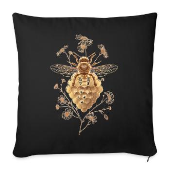 Goldene Biene auf Honigwaben - Sofakissenbezug 45 x 45 cm - Schwarz - Vorne