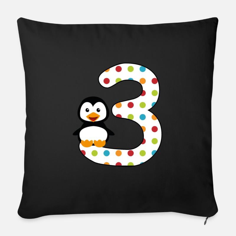 Pinguin zum 3. Geburtstag - Sofakissenbezug 45 x 45 cm - Schwarz