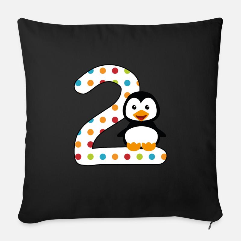 Pinguin zum 2. Geburtstag - Sofakissenbezug 45 x 45 cm - Schwarz