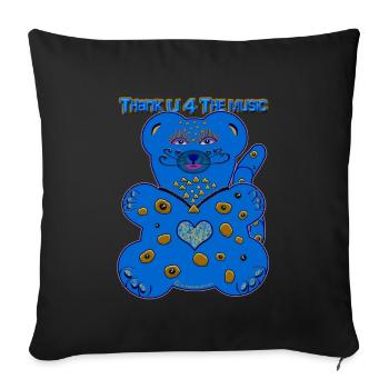 Merci U 4 la musique * ours-chat en bleu - Housse de coussin décorative 45 x 45 cm - noir - Devant