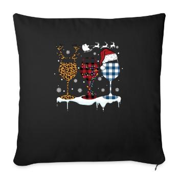 Léopard plaid trois verres de vin noël - Housse de coussin décorative 45 x 45 cm - noir - Devant