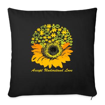 accept understand love sunflower autism - Sofa pillowcase 17,3'' x 17,3'' (45 x 45 cm) - black - Front