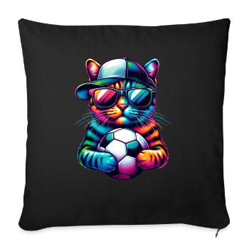 Colorful Soccer Cat Ready For Game! - Football Art - Sofa pillowcase 17,3'' x 17,3'' (45 x 45 cm) - black - Front