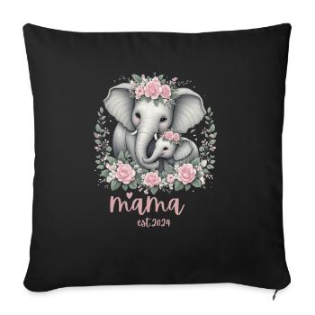 Mama 2024 Elephant Floral Wreath Celebration - Sofakissenbezug 45 x 45 cm - Schwarz - Vorne