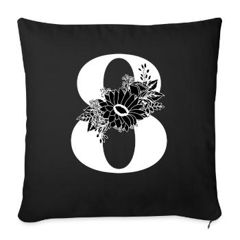 Numéro 8 floral noir -8e anniversaire floral - Housse de coussin décorative 45 x 45 cm - noir - Devant