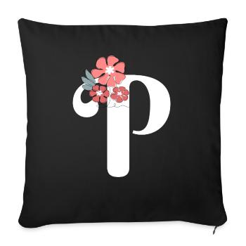 Lettre p fleurs minimalistes - Housse de coussin décorative 45 x 45 cm - noir - Devant