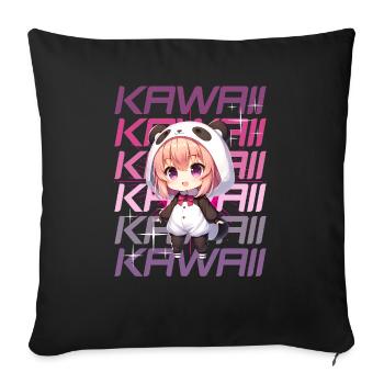 Kawaii Chibi Anime Fille en costume de panda - Housse de coussin décorative 45 x 45 cm - noir - Devant