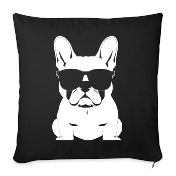 Drôle de bouledogue français avec des lunettes de soleil French Bulld - Housse de coussin décorative 45 x 45 cm - noir - Devant