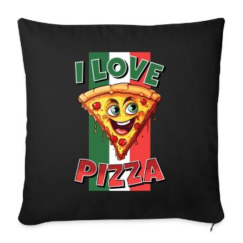 J’aime la pizza tranche de visage rit pizzeria - Housse de coussin décorative 45 x 45 cm - noir - Devant