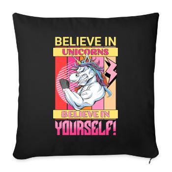 Licorne Foi Motivation Positif Succès Magique - Housse de coussin décorative 45 x 45 cm - noir - Devant