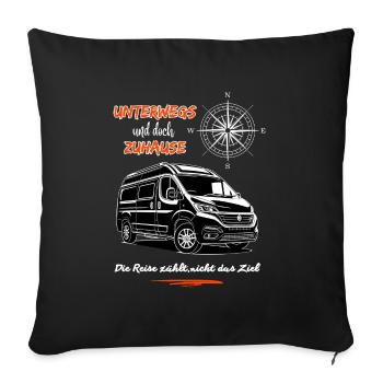 Camping van camping-car dicton avec boussole - Housse de coussin décorative 45 x 45 cm - noir - Devant