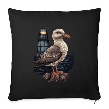 Seagull Seabird Lighthouse - Sofa pillowcase 17,3'' x 17,3'' (45 x 45 cm) - black - Front