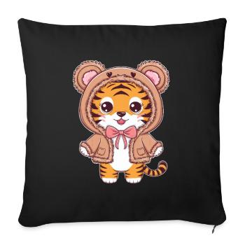 Kawaii Tiger with Cute Teddy Bear Outfit - Sofa pillowcase 17,3'' x 17,3'' (45 x 45 cm) - black - Front