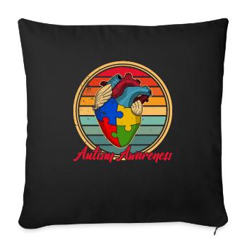 Autism awareness Heart Colors Autism puzzle piece - Sofa pillowcase 17,3'' x 17,3'' (45 x 45 cm) - black - Front