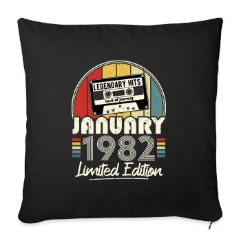 Janvier 1982 Vintage Anniversaire Rétro Cadeau - Housse de coussin décorative 45 x 45 cm - noir - Devant