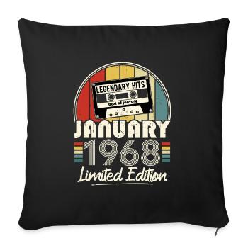 Janvier 1968 Vintage Anniversaire Rétro Cadeau - Housse de coussin décorative 45 x 45 cm - noir - Devant
