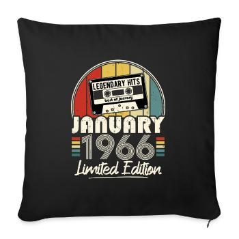 Janvier 1966 Vintage Anniversaire Rétro Cadeau - Housse de coussin décorative 45 x 45 cm - noir - Devant