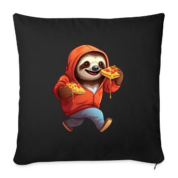 Sloth with pizza: The funny fast food jogger - Sofa pillowcase 17,3'' x 17,3'' (45 x 45 cm) - black - Front