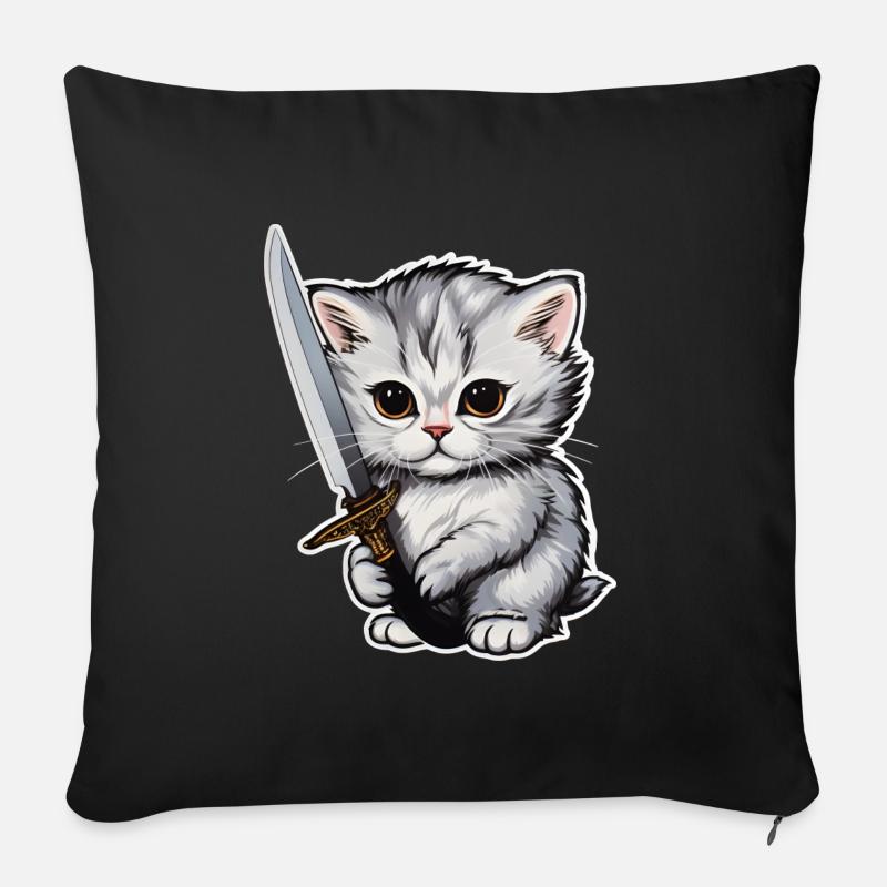 Katze Messer Haustier Tier Hauskatze Kätzchen - Sofakissenbezug 45 x 45 cm - Schwarz