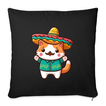 Cute mexican cat with mustache and mexika - Sofa pillowcase 17,3'' x 17,3'' (45 x 45 cm) - black - Front