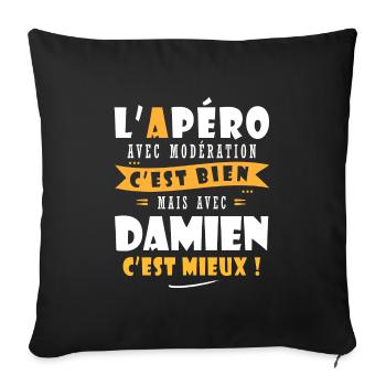 Damien Apero T shirt Humour personnalisé damien - Housse de coussin décorative 45 x 45 cm - noir - Devant