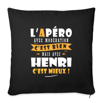 Henri Apero T shirt Humour personnalisé henri - Housse de coussin décorative 45 x 45 cm - noir - Devant