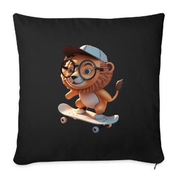 Skater Lion on the Skateboard - Sofa pillowcase 17,3'' x 17,3'' (45 x 45 cm) - black - Front