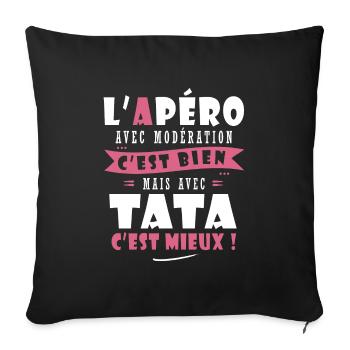 Tata Cadeau tati Humour cadeau tante - Housse de coussin décorative 45 x 45 cm - noir - Devant