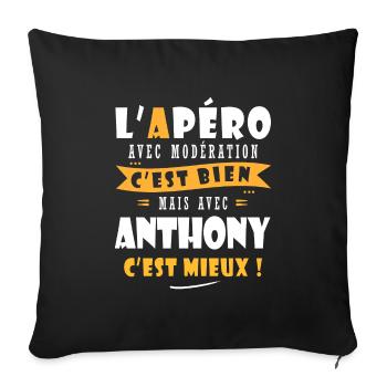 Anthony Cadeau Humour personnalisé cadeau anthony - Housse de coussin décorative 45 x 45 cm - noir - Devant