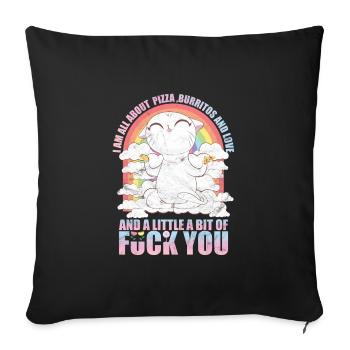 Süße Katze Yoga Pizza Und Liebe T-Shirt - Sofakissenbezug 45 x 45 cm - Schwarz - Vorne