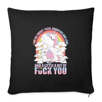 T-shirt sucré de pizza et d'amour de licorne - Housse de coussin décorative 45 x 45 cm - noir - Devant