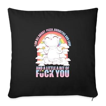 Süße Katze Yoga Pizza Und Liebe T-Shirt - Sofakissenbezug 45 x 45 cm - Schwarz - Vorne