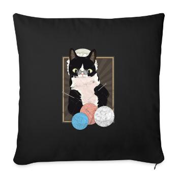 Pension cat knitting gift shirt - Sofa pillowcase 17,3'' x 17,3'' (45 x 45 cm) - black - Front