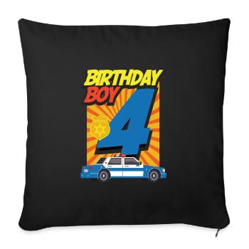 Quatrième anniversaire garçon tshirt policier voiture policier f - Housse de coussin décorative 45 x 45 cm - noir - Devant