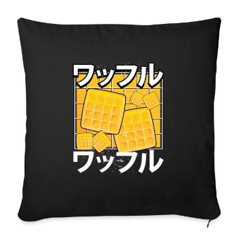 Gaufres Kawaii sucrées - Housse de coussin décorative 45 x 45 cm - noir - Devant