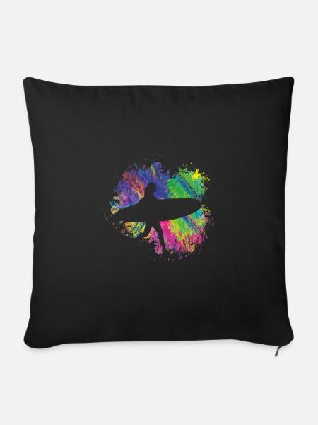 Sommersurfer Mit Brett - Sofakissenbezug 45 x 45 cm - Schwarz