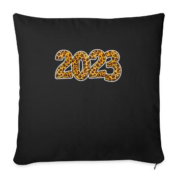 Léopard Nouvel An 2023 - Housse de coussin décorative 45 x 45 cm - noir - Devant