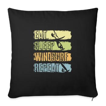 Food Sleep Windsurfing Repetition - Sofa pillowcase 17,3'' x 17,3'' (45 x 45 cm) - black - Front